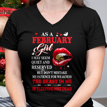 FEBRUARY GIRL – THE BEAST IN ME IS SLEEPING, NOT DEAD – LIPS & BULLET GRAPHIC T-SHIRT FOR WOMEN - MTNN02 (SKU2607-146-02)