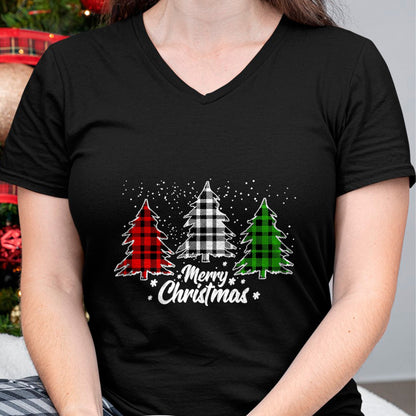 Merry Christmas Tree Xmas Buffalo Plaid Red White Green T-Shirt - Christmas Unisex T-Shirt/Hoodie/Sweatshirt - HNDS00