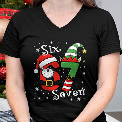 Funny Six Seven 67 Meme 6 7 Elf Santa Christmas Pajamas Kids T-Shirt - Christmas Unisex T-Shirt/Hoodie/Sweatshirt - HNDS00
