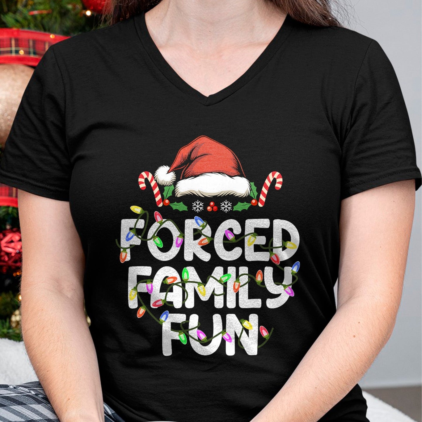 Forced Family Fun Christmas Pajamas Funny T-Shirt - Christmas Unisex T-Shirt/Hoodie/Sweatshirt - HNDS00