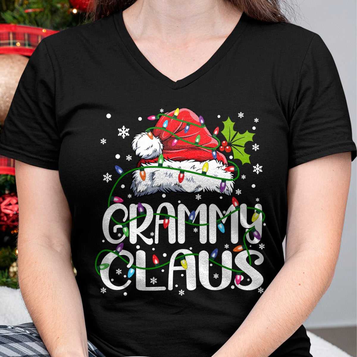 Grammy Claus Shirt Christmas Lights Pajama Family Matching Long Sleeve T-Shirt - Christmas Unisex T-Shirt/Hoodie/Sweatshirt - HNDS00