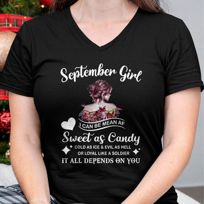 September Girl T-Shirt – Sweet As Candy, Cold As Ice - Birthday Gift for Women - MTNN09 (SKU26T-01-38-09)