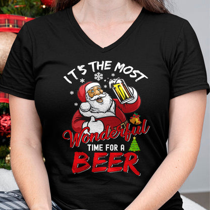 Funny Christmas Santa Claus Drinking Beer Wonderful Time T-Shirt - Christmas Unisex T-Shirt/Hoodie/Sweatshirt - HNDS00