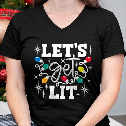 Let's Get Lit Drinking Santa Hat Christmas Lights Funny T-Shirt - Christmas Unisex T-Shirt/Hoodie/Sweatshirt - HNDS00