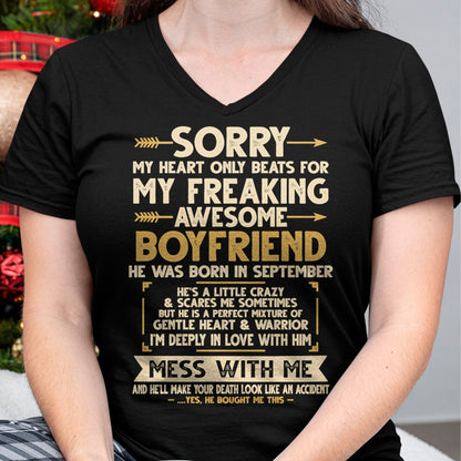 SEPTEMBER - SORRY MY HEART ONLY BEATS FOR MY FREAKING AWESOME BOYFRIEND - FROM GIRLFRIEND TO BOYFRIEND T-Shirt/Hoodie/Sweatshirt - HNDS09