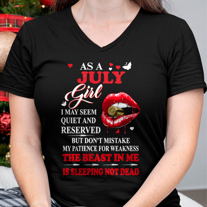 JULY GIRL – THE BEAST IN ME IS SLEEPING, NOT DEAD – LIPS & BULLET GRAPHIC T-SHIRT FOR WOMEN - MTNN07 (SKU2607-146-07)