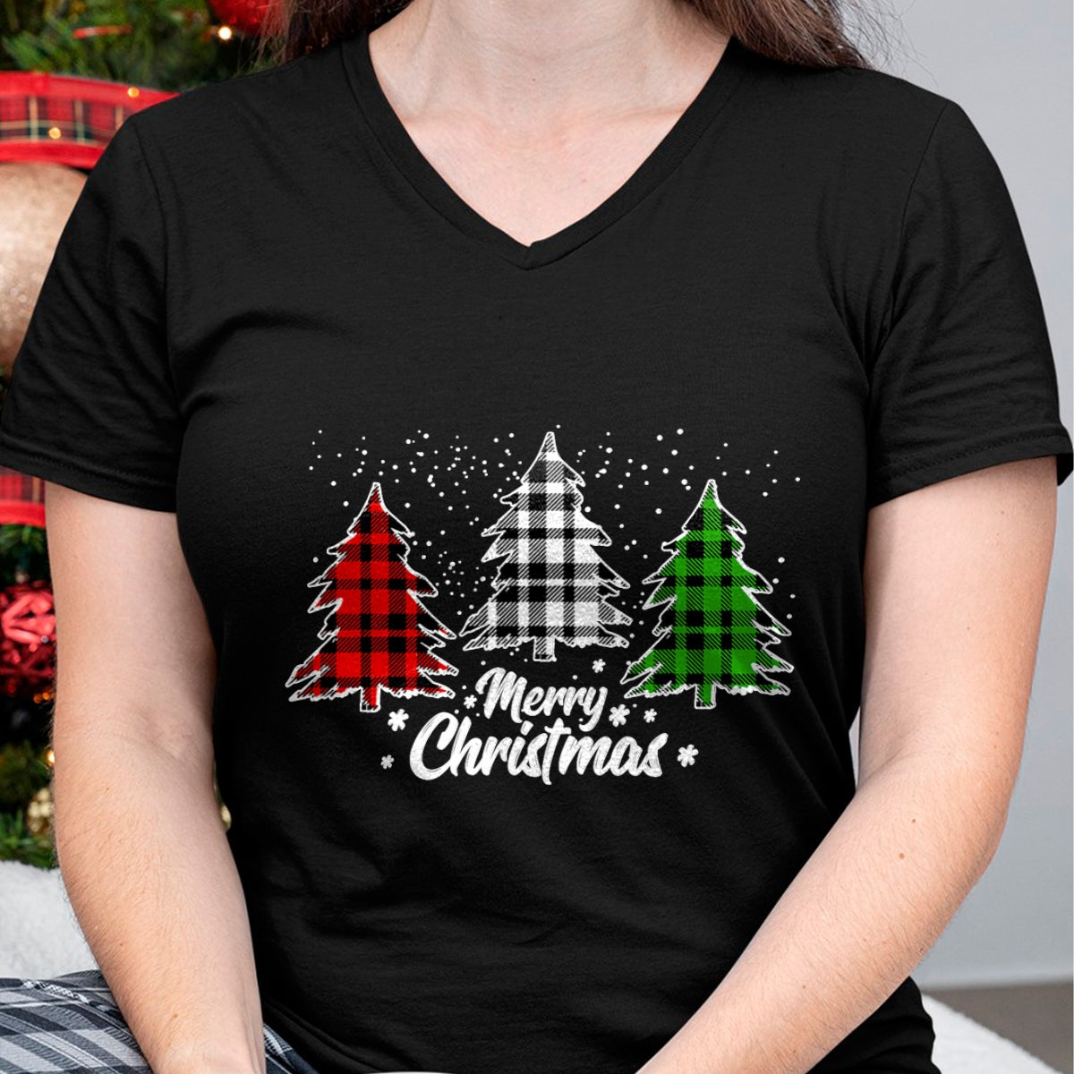 Merry Christmas Tree Xmas Buffalo Plaid Red White Green T-Shirt - Christmas Unisex T-Shirt/Hoodie/Sweatshirt - HNDS00
