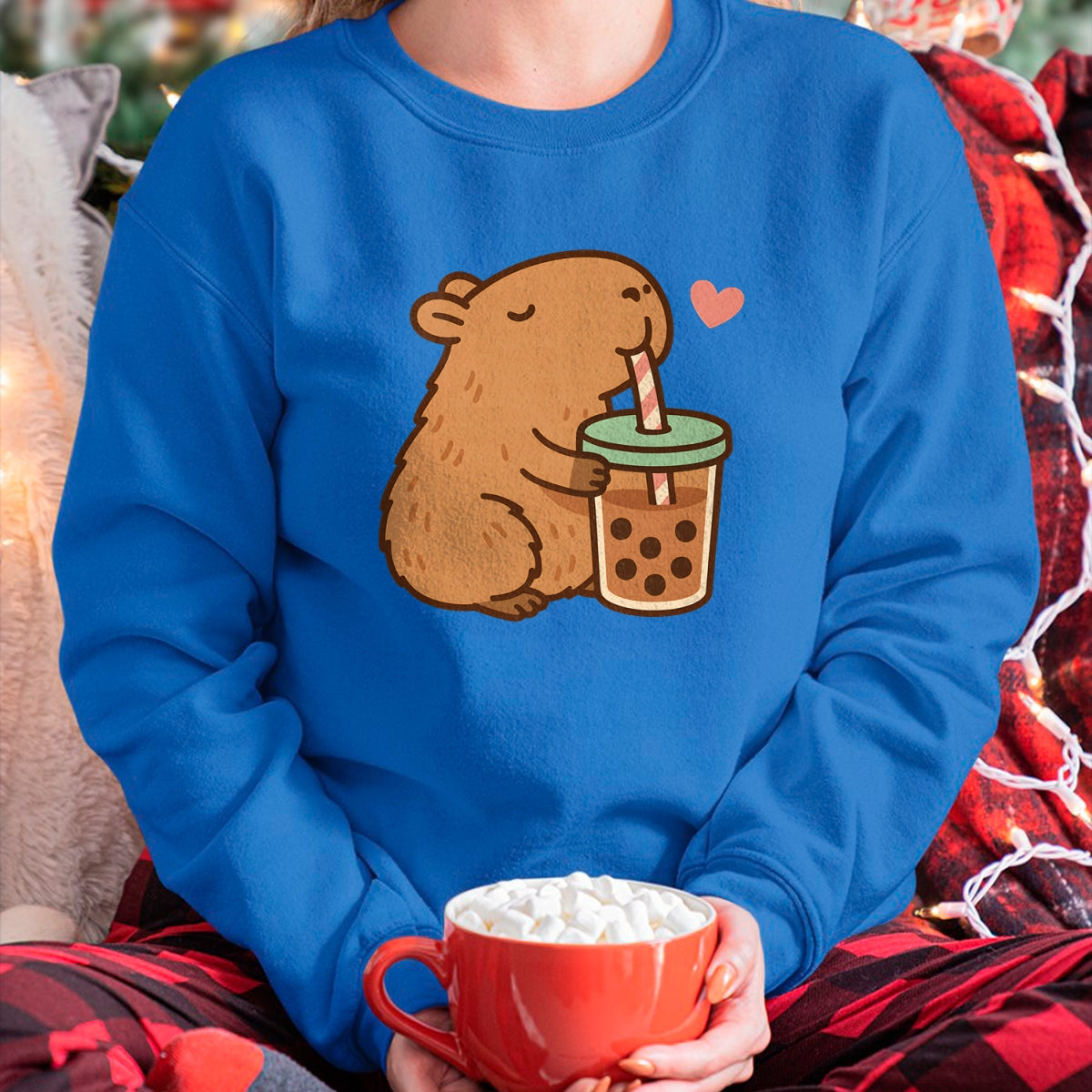 Cute Capybara Shirt, Funny Capybara Unisex T-Shirt/Hoodie/Sweatshirt HLT00 - Cute Capybara Boba Kawaii Bubble Drink Girls Women Long Sleeve T-Shirt