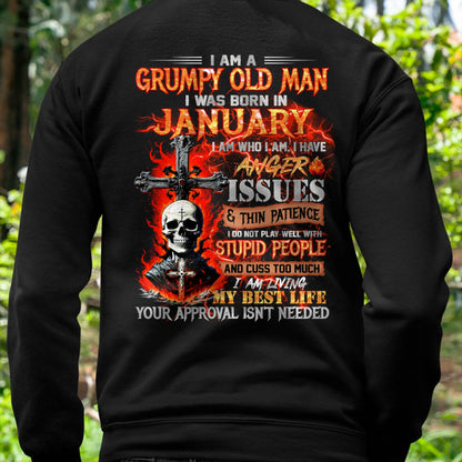JANUARY - GRUMPY OLD MAN T-SHIRT - FUNNY SKULL ANGER ISSUES TEE - PERFECT GIFT FOR MEN MTNN01 (SKU12-319-01)