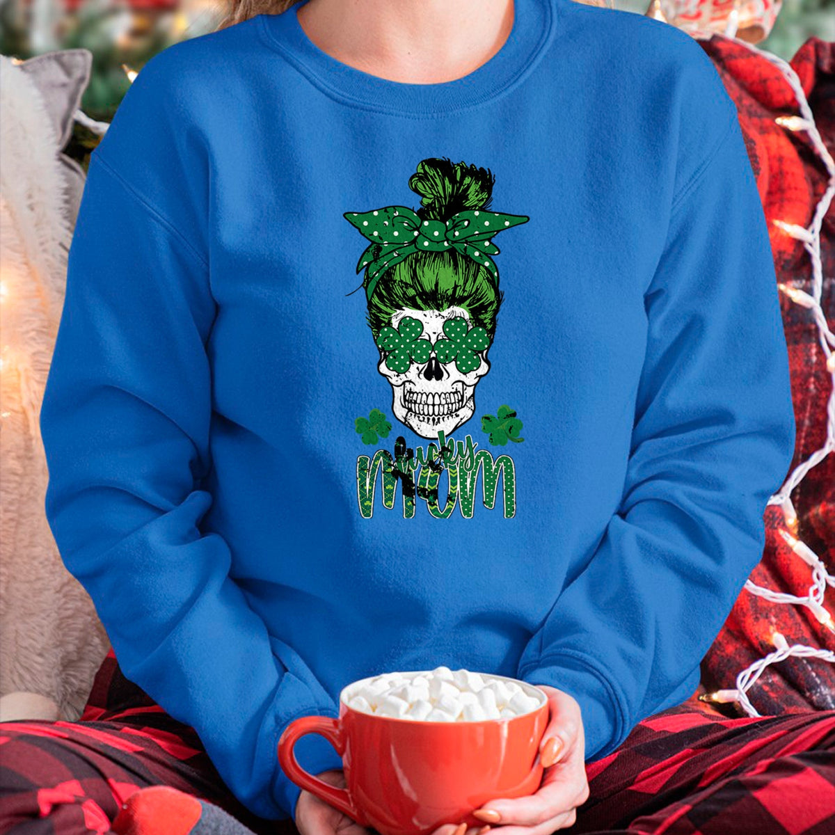 Gift for Mom Shirt, Funny Mom Unisex T-Shirt/Hoodie/Sweatshirt HLT00 - Lucky Mom St Patricks Day Irish Sugar Skull Head Gift Womens T-Shirt