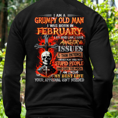 FEBRUARY - GRUMPY OLD MAN T-SHIRT - FUNNY SKULL ANGER ISSUES TEE - PERFECT GIFT FOR MEN MTNN02 (SKU12-319-02)
