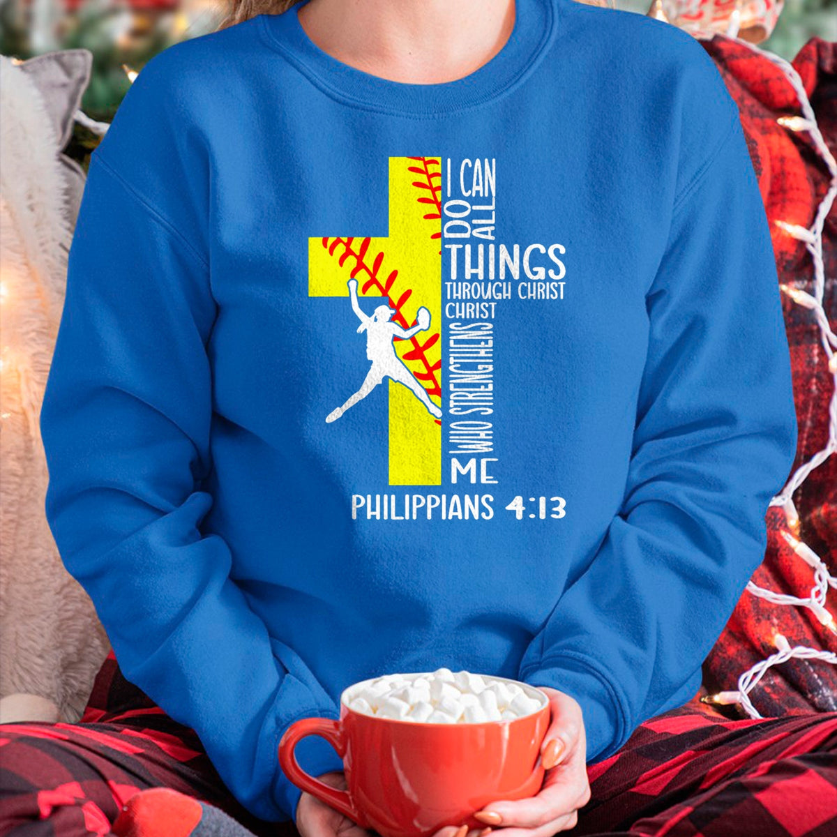 Christian Tee, Christian Faith Unisex T-Shirt/Hoodie/Sweatshirt HLT00 - I Can Do All Things Through Christ Softball Christian Bible T-Shirt