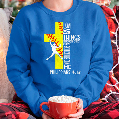 Christian Tee, Christian Faith Unisex T-Shirt/Hoodie/Sweatshirt HLT00 - I Can Do All Things Through Christ Softball Christian Bible T-Shirt
