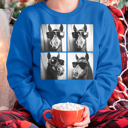 Best Horse Lover Shirt , Funny Horse UnisexT-Shirt/Hoodie/Sweatshirt HLT00 - Funny Horse Wearing Sunglasses Photobooth Selfie Farm Animal T-Shirt, Men, Black, 3X-Large