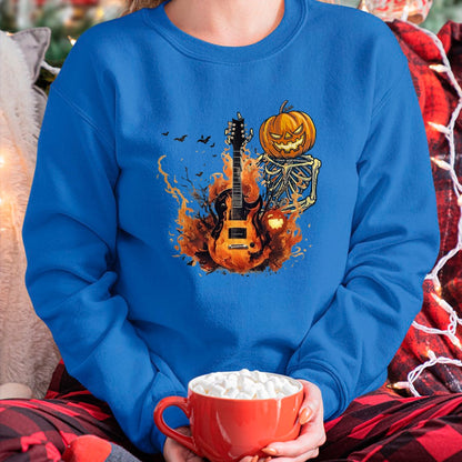 Guitar Lover Shirt, Funny Guitar UnisexT-Shirt/Hoodie/Sweatshirt HLT00 - Funny Halloween Skeleton Rocker with Guitar Rock_n Roll Band T-Shirt, Men, Black, Large