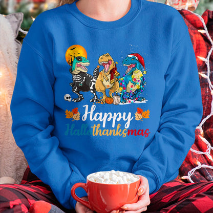 Halloween Thanksgiving Christmas Happy HalloThanksMas T rex T-Shirt - Christmas Unisex T-Shirt/Hoodie/Sweatshirt - HNDS00