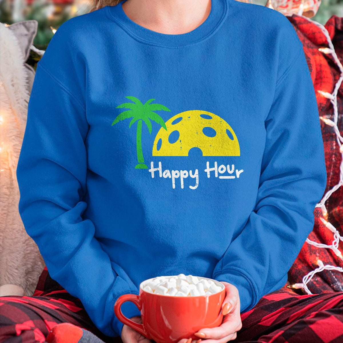 Funny Pickleball Shirt, Pickleball Lover Unisex T-Shirt/Hoodie/Sweatshirt HLT00 - Pickle Ball Happy Hour Palm Tree Pickleball Men Women Kids T-Shirt