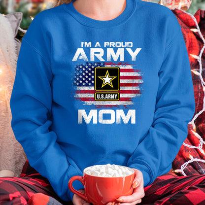 Gift for Mom Shirt, Funny Mom Unisex T-Shirt/Hoodie/Sweatshirt HLT00 - I'm A Proud Army Mom With American Flag For Veteran Gift T-Shirt
