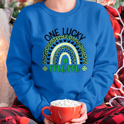 Gift for Mom Shirt, Funny Mom Unisex T-Shirt/Hoodie/Sweatshirt HLT00 - One Lucky Mom Leopard Rainbow St Patricks Day Clover T-Shirt