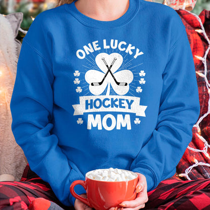 Gift for Mom Shirt, Funny Mom Unisex T-Shirt/Hoodie/Sweatshirt HLT00 - One Lucky Hockey Mom Ice Hockey Shamrock St Patricks Day T-Shirt