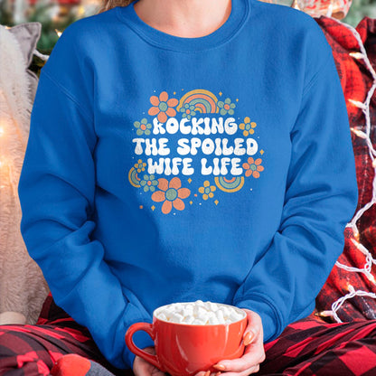 Best Wife Shirt, Wife and Husband Unisex T-Shirt/Hoodie/Sweatshirt HLT00 - Gift for wife T shirt, spoiled wife   Women Rocking The Spoiled Wife Life Flower Groovy T-Shirt (1)
