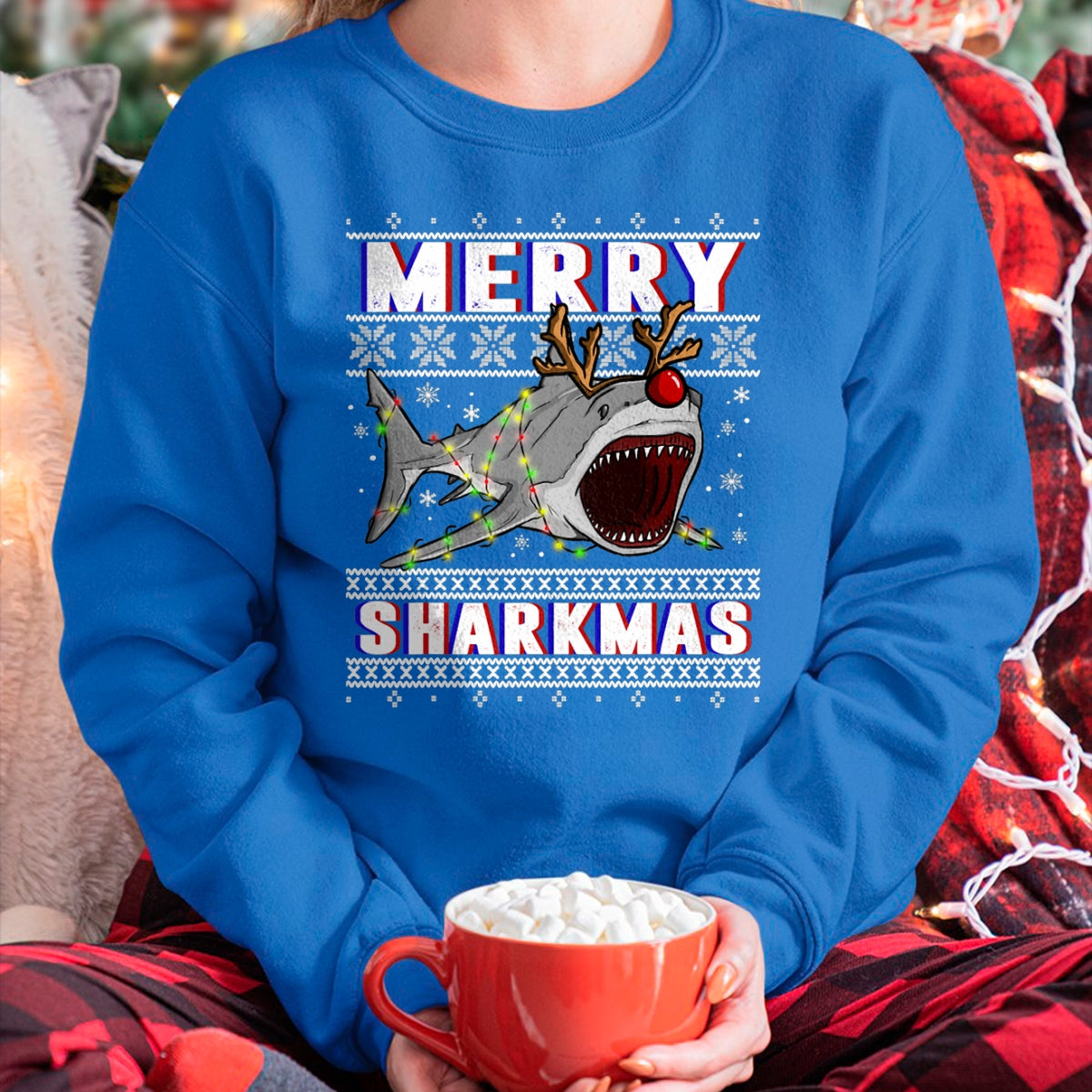 Funny Sharkmas Shark Ugly Christmas Sweaters T-Shirt - Christmas Unisex T-Shirt/Hoodie/Sweatshirt - HNDS00