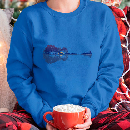 Guitar Lover Shirt, Funny Guitar UnisexT-Shirt/Hoodie/Sweatshirt HLT00 - Guitar Lake Reflections in Blue Music Lovers Guitar T-Shirt