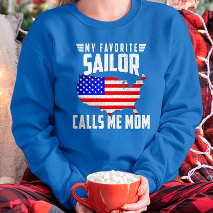 Gift for Mom Shirt, Funny Mom Unisex T-Shirt/Hoodie/Sweatshirt HLT00 - My Favorite Sailor Calls Me Mom USA American Flag T-Shirt