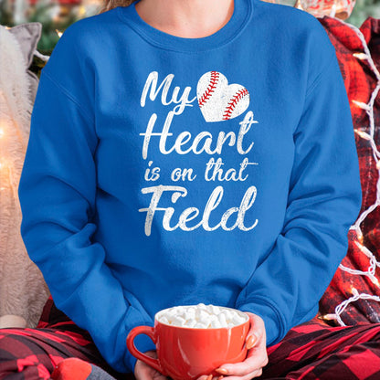 Gift for Mom Shirt, Funny Mom Unisex T-Shirt/Hoodie/Sweatshirt HLT00 - My Heart is on That Field Baseball Softball Mom Gifts T-Shirt