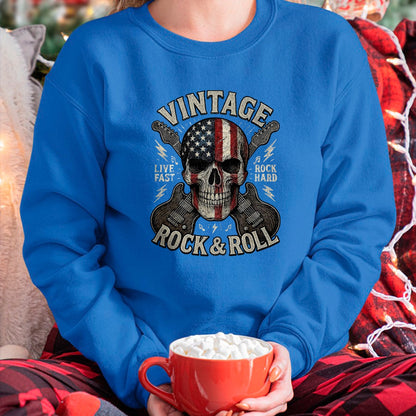 Guitar Lover Shirt, Funny Guitar UnisexT-Shirt/Hoodie/Sweatshirt HLT00 - Vintage Rock Skull American Flag Guitar Retro Rock and Roll T-Shirt, Men, Black, Large