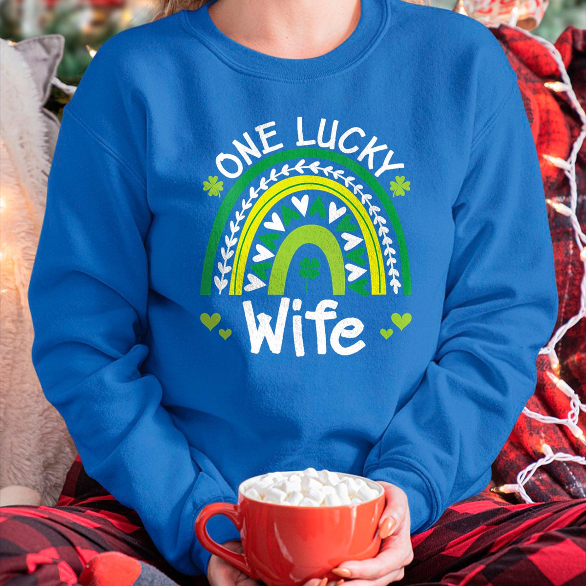 Best Wife Shirt, Wife and Husband Unisex T-Shirt/Hoodie/Sweatshirt HLT00 - Gift for wife T shirt, lucky wife   Womens One Lucky Wife Boho Rainbow St Patricks Day Shamrock V-Ne