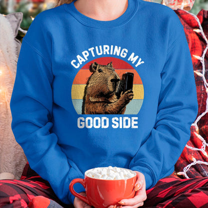 Cute Capybara Shirt, Funny Capybara Unisex T-Shirt/Hoodie/Sweatshirt HLT00 - Capybara Selfie Long Sleeve T-Shirt