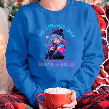 Cat Love Shirt, Funny Cat Lover Gift UnisexT-Shirt/Hoodie/Sweatshirt HLT00 - Just a Girl who loves Anime and Cats Manga Anime Lover T-Shirt