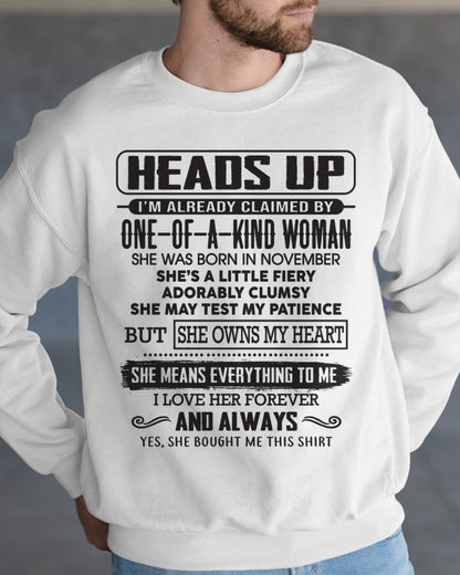 NOVEMBER | HEADS UP, ALREADY CLAIMED BY ONE OF A KIND WOMAN - GIFT FROM WIFE TO HUSBAND - HNDS11