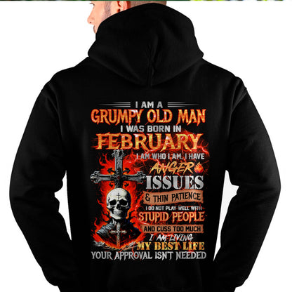 FEBRUARY - GRUMPY OLD MAN T-SHIRT - FUNNY SKULL ANGER ISSUES TEE - PERFECT GIFT FOR MEN MTNN02 (SKU12-319-02)