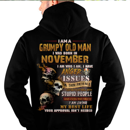 November - Grumpy Old Man T-Shirt - Funny Skull Anger Issues Tee - Perfect Gift For Men MTNN11 (SKU08-67-11)