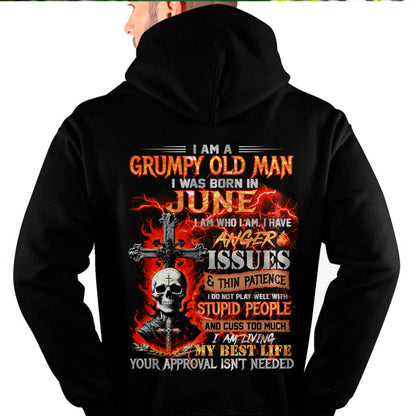 JUNE - GRUMPY OLD MAN T-SHIRT - FUNNY SKULL ANGER ISSUES TEE - PERFECT GIFT FOR MEN MTNN06 (SKU12-319-06)