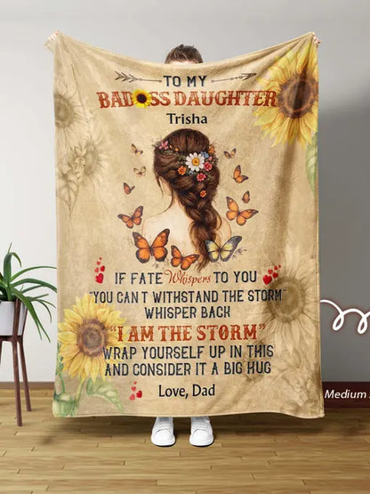 BLANKET FOR DAUGHTER – I AM THE STORM – SUNFLOWER SHERPA GIFT FROM DAD MTNN00 (SKU2605-311)