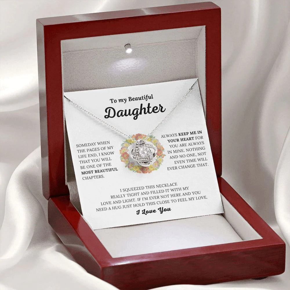 TO MY DAUGHTER FROM MOM and FROM DAD "Keep Me In Your Heart" - Premium Love Knot Necklace