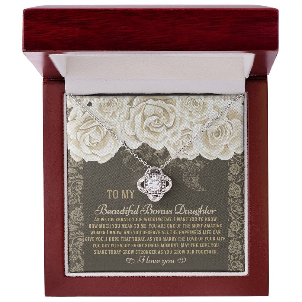TO MY BONUS DAUGHTER "Grow Old Together" - Premium Love Knot Necklace - FROM MOM or FROM DAD