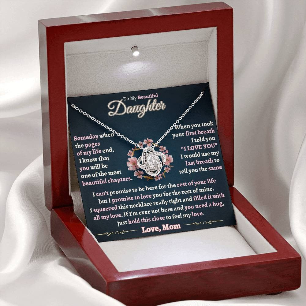 TO MY DAUGHTER "Promise To Love You For The Rest Of Mine" - FROM MOM - Premium Love Knot Necklace