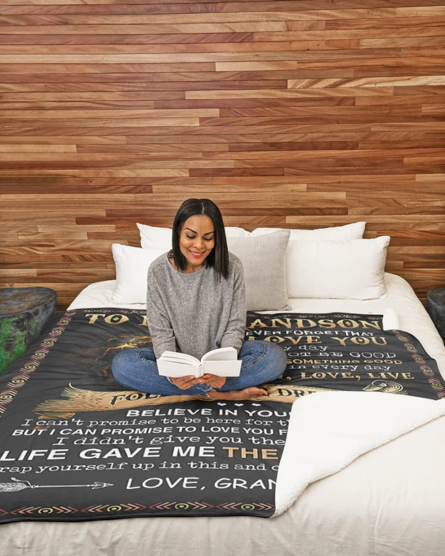 BLANKET FOR GRANDSON – COMFORT & WARMTH GIFT FROM GRANDMA  Sherpa Fleece Quilt Blanket NTTD00 (SKUB09-43)