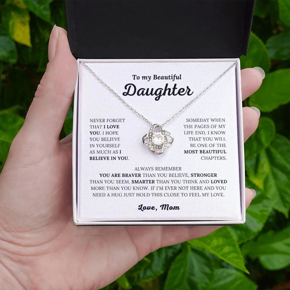 TO MY DAUGHTER FROM MOM "Loved More Than You Know" - Premium Love Knot Necklace