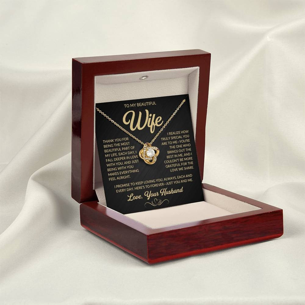 TO MY WIFE FROM HUSBAND "Here’s to forever—just you and me" - Premium Love Knot Necklace
