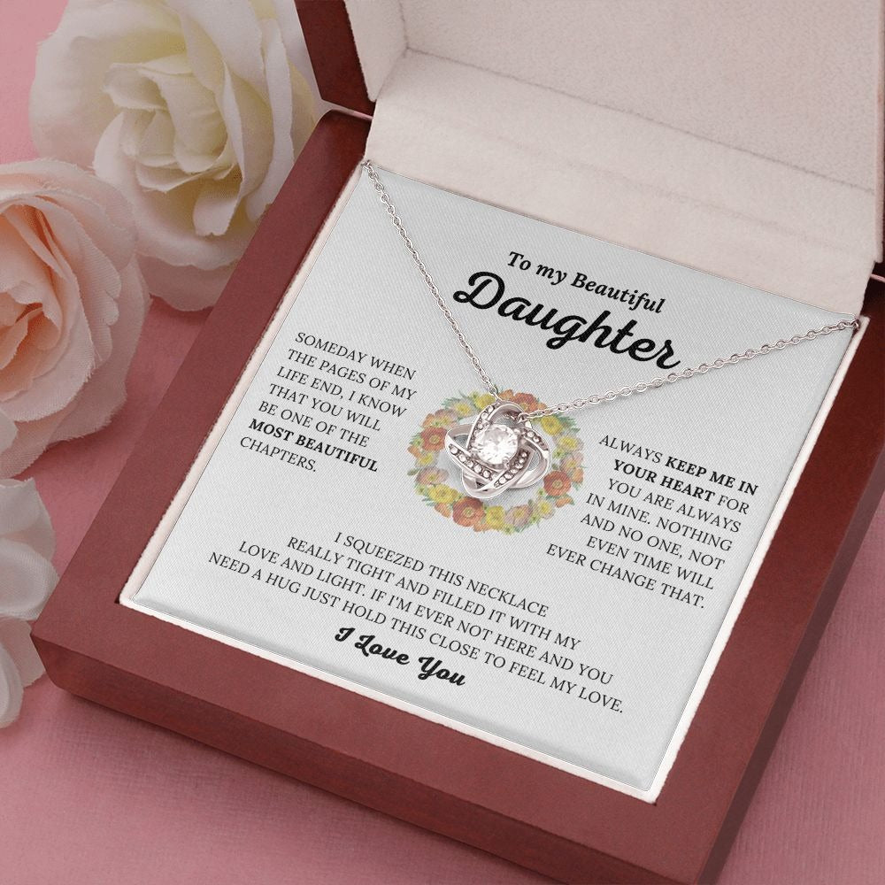 TO MY DAUGHTER FROM MOM and FROM DAD "Keep Me In Your Heart" - Premium Love Knot Necklace