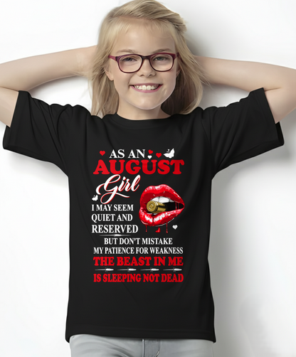 AUGUST GIRL – THE BEAST IN ME IS SLEEPING, NOT DEAD – LIPS & BULLET GRAPHIC T-SHIRT FOR WOMEN - MTNN08 (SKU2607-146-08)