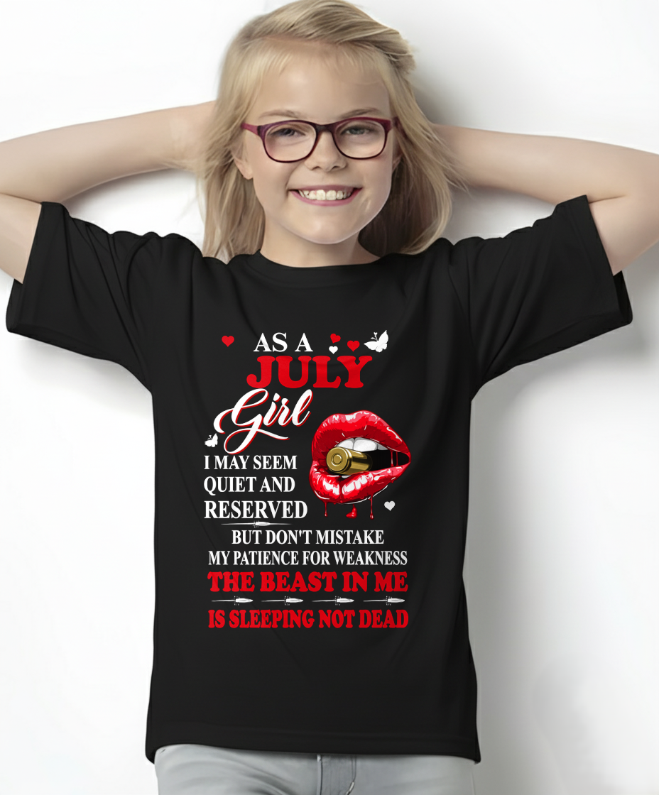 JULY GIRL – THE BEAST IN ME IS SLEEPING, NOT DEAD – LIPS & BULLET GRAPHIC T-SHIRT FOR WOMEN - MTNN07 (SKU2607-146-07)