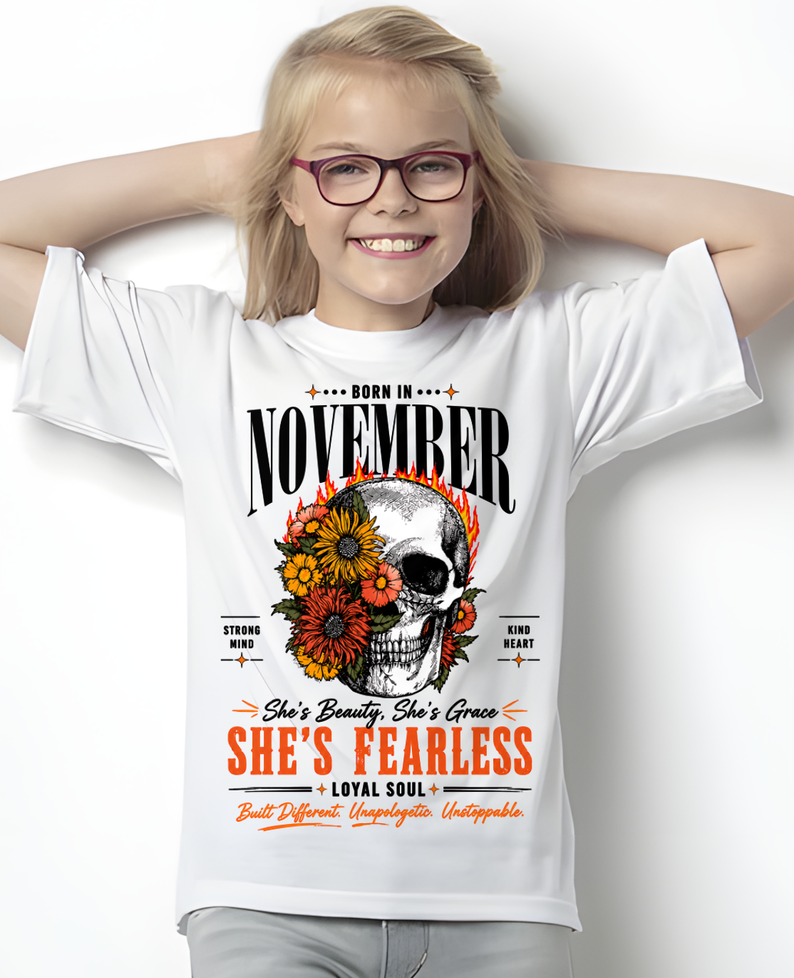 NOVEMBER – SHE’S FEARLESS – BEAUTY & GRACE WOMEN TEE - T-SHIRT FOR WOMEN - MTNN11 (SKU2605-389-11)