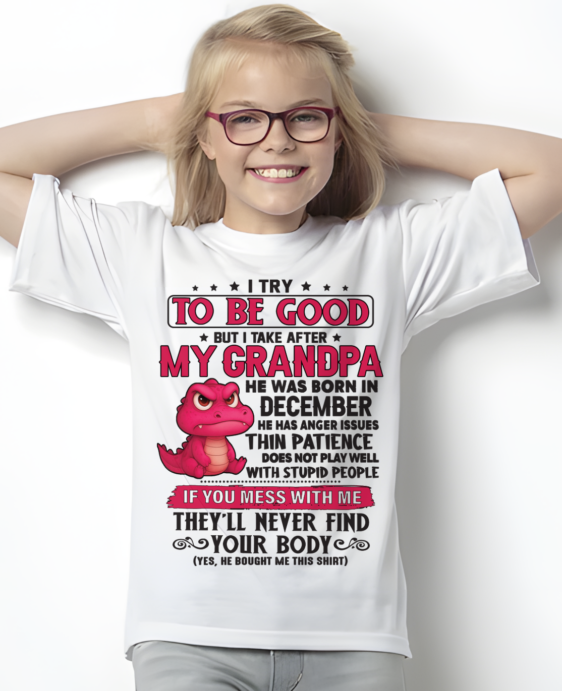 DECEMBER – FUNNY DINOSAUR ANGER ISSUES - T-SHIRT FROM GRANDPA - MTNN12 (SKU2604-304-12)