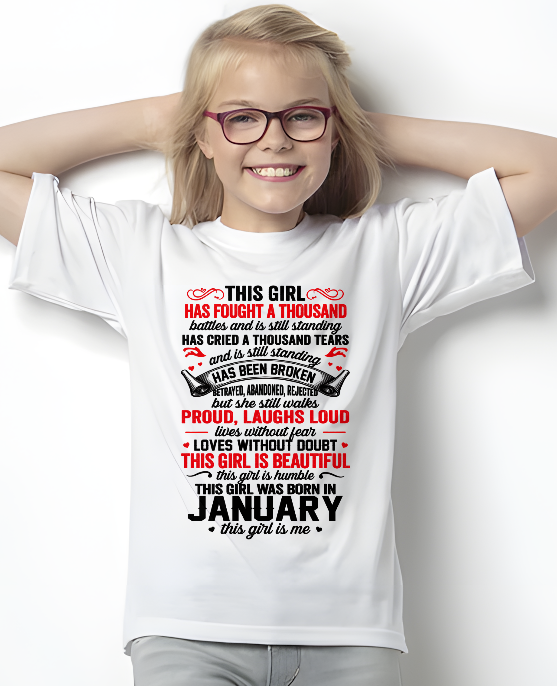 JANUARY GIRL – STRONG, BEAUTIFUL & STILL STANDING – T-SHIRT FOR WOMEN – MTNN01 (SKU2607-203-01)
